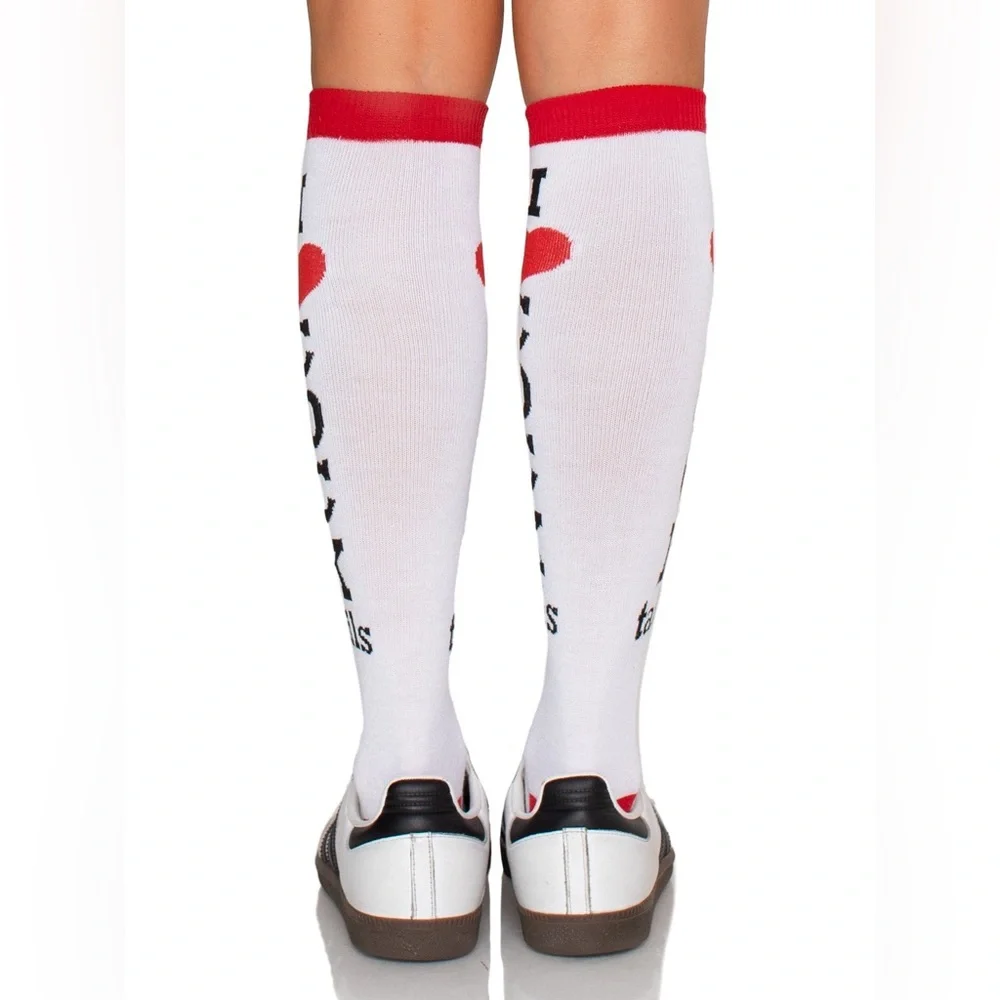 Nu Shuz Playful I ♥ COCKtails' Knee-High Socks - White & Red